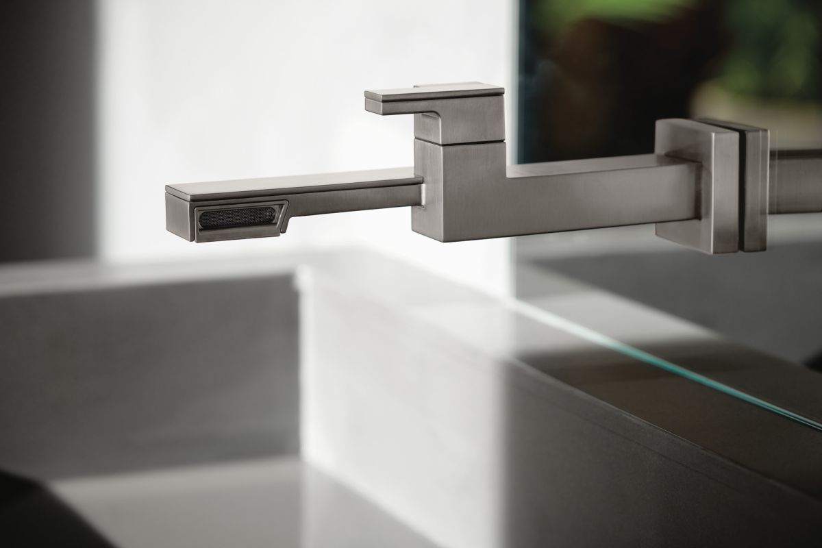 BRIZO Frank Lloyd Wright Single-Handle Wall Mount Lavatory Faucet 1.2 GPM — Luxe Steel