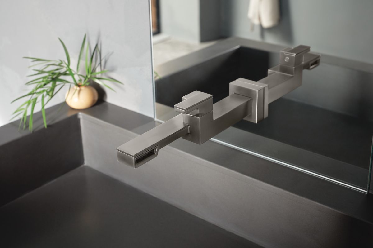 BRIZO Frank Lloyd Wright Single-Handle Wall Mount Lavatory Faucet 1.2 GPM — Luxe Steel