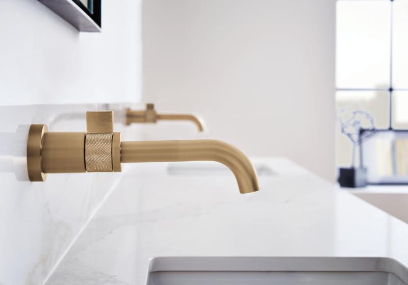 BRIZO Litze Single-Handle Wall Mount Lavatory Faucet 1.5 GPM — Luxe Gold