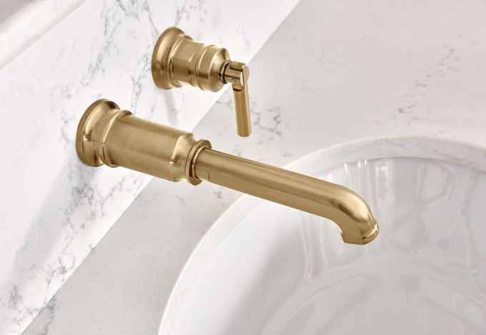BRIZO Invari Two-Hole, Single-Handle Wall Mount Lavatory Faucet - Less Handle 1.5 GPM — Luxe Gold
