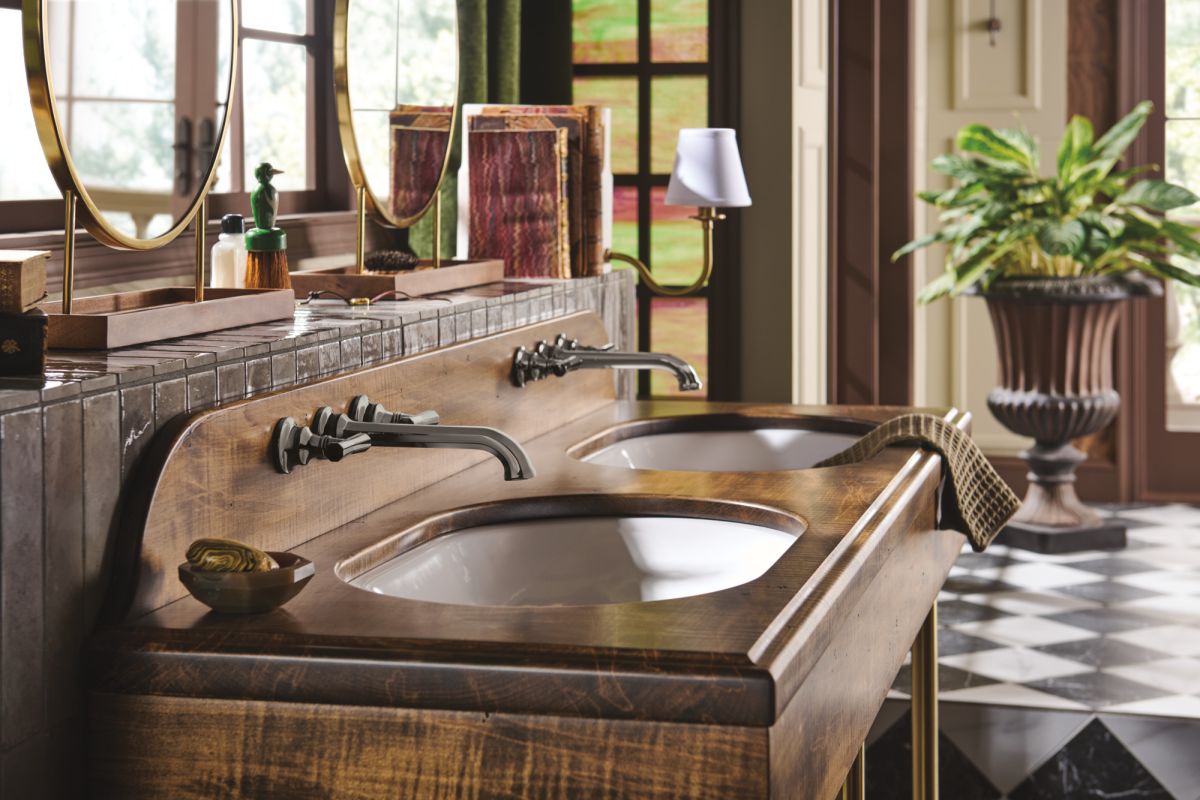 BRIZO Beauclere Two-Handle Wall Mount Lavatory Faucet - Less Handles 1.2 GPM — Brilliance Black Onyx