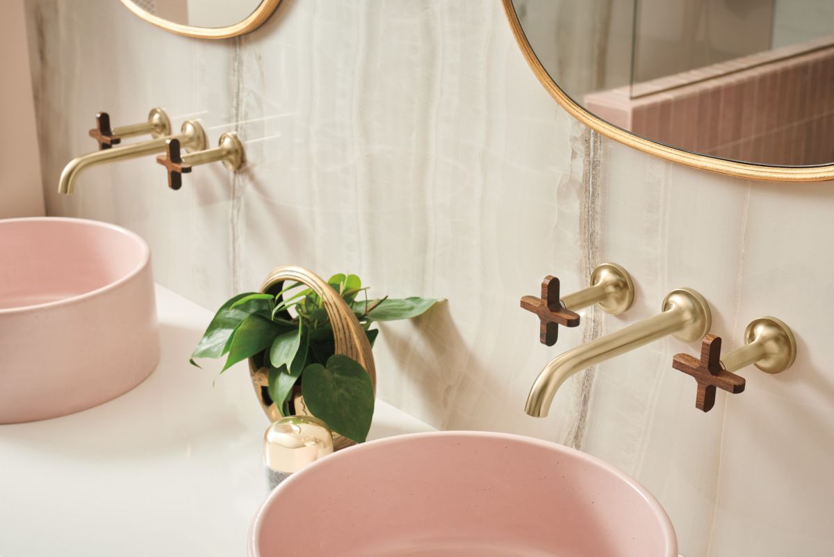 BRIZO Odin Wall Mount Lavatory Cross Handles — Luxe Gold