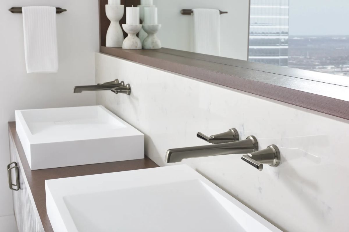 BRIZO Levoir Two-Handle Wall Mount Lavatory Faucet - Less Handles 1.5 GPM — Luxe Steel