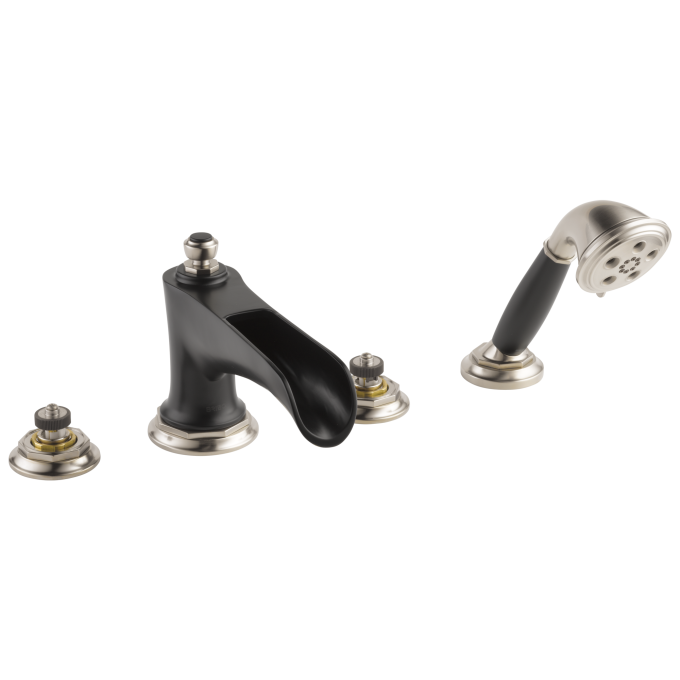 BRIZO Rook Roman Tub Trim with Hand Shower - Less Handles — Luxe Nickel  /Matte Black