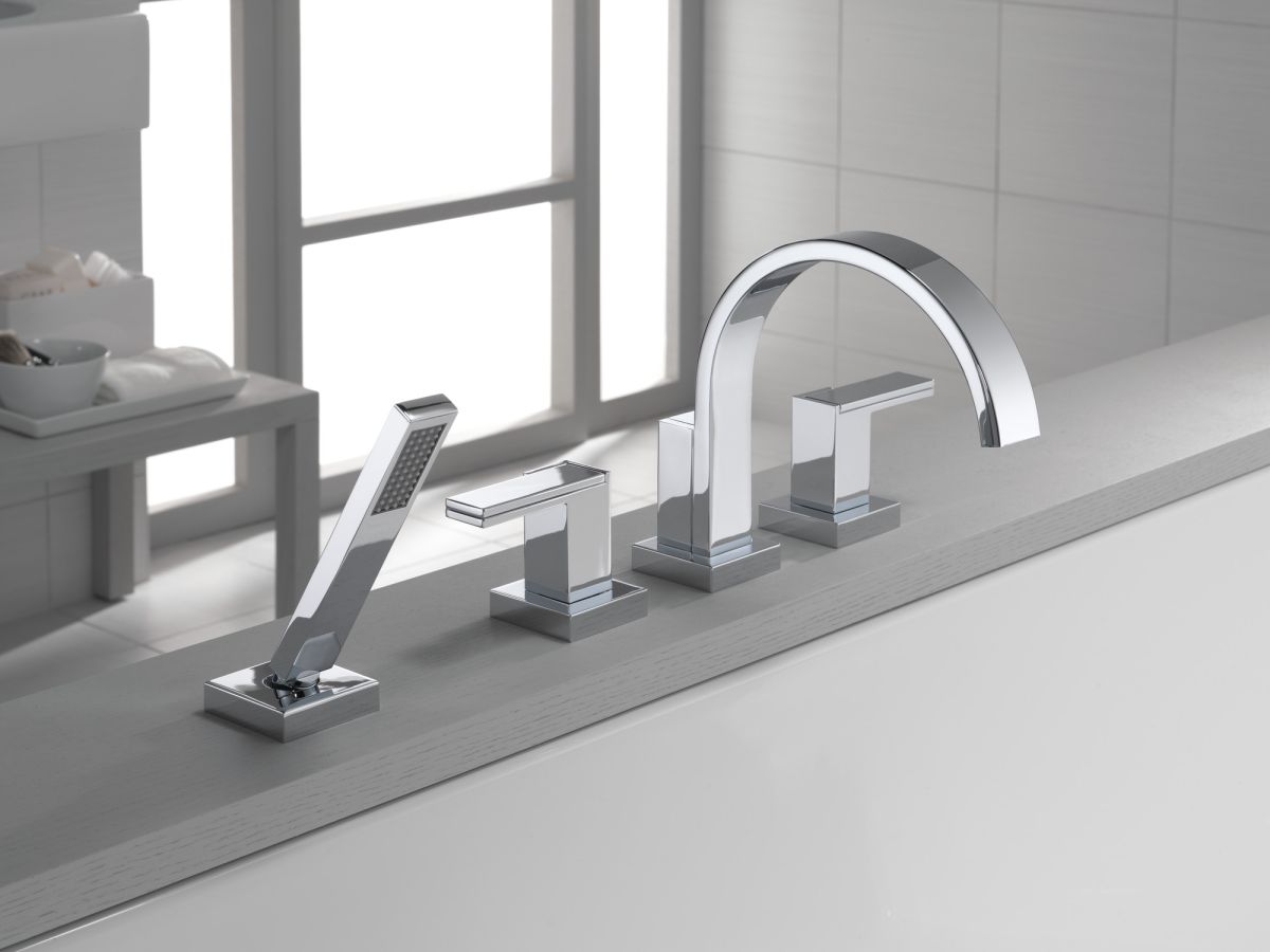 BRIZO Siderna Roman Tub Faucet with Hand Shower - Less Handles — Chrome