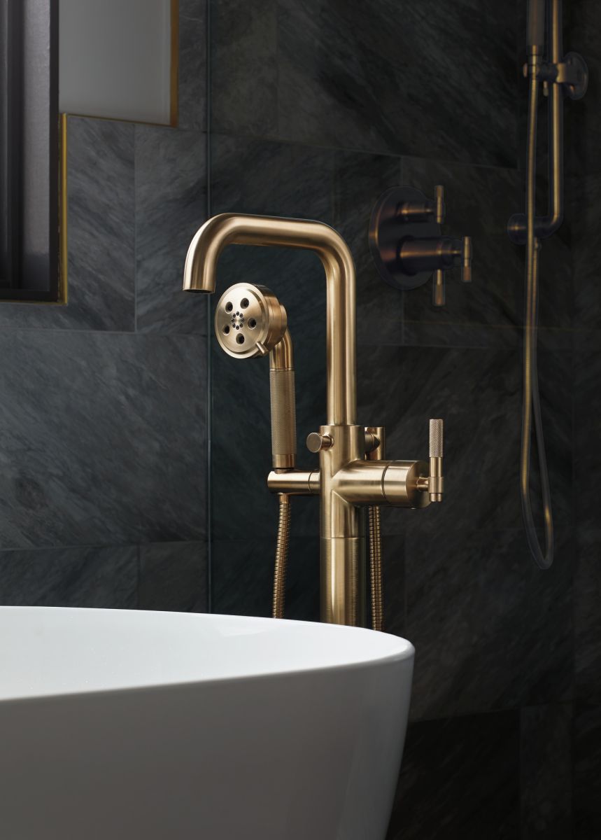 BRIZO Litze Single-Handle Floor Mount Tub Filler T-Lever Handle Kit — Luxe Gold