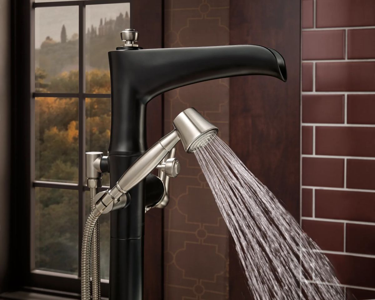 BRIZO Rook Freestanding Floor Mount Tub Filler — Luxe Nickel  /Matte Black