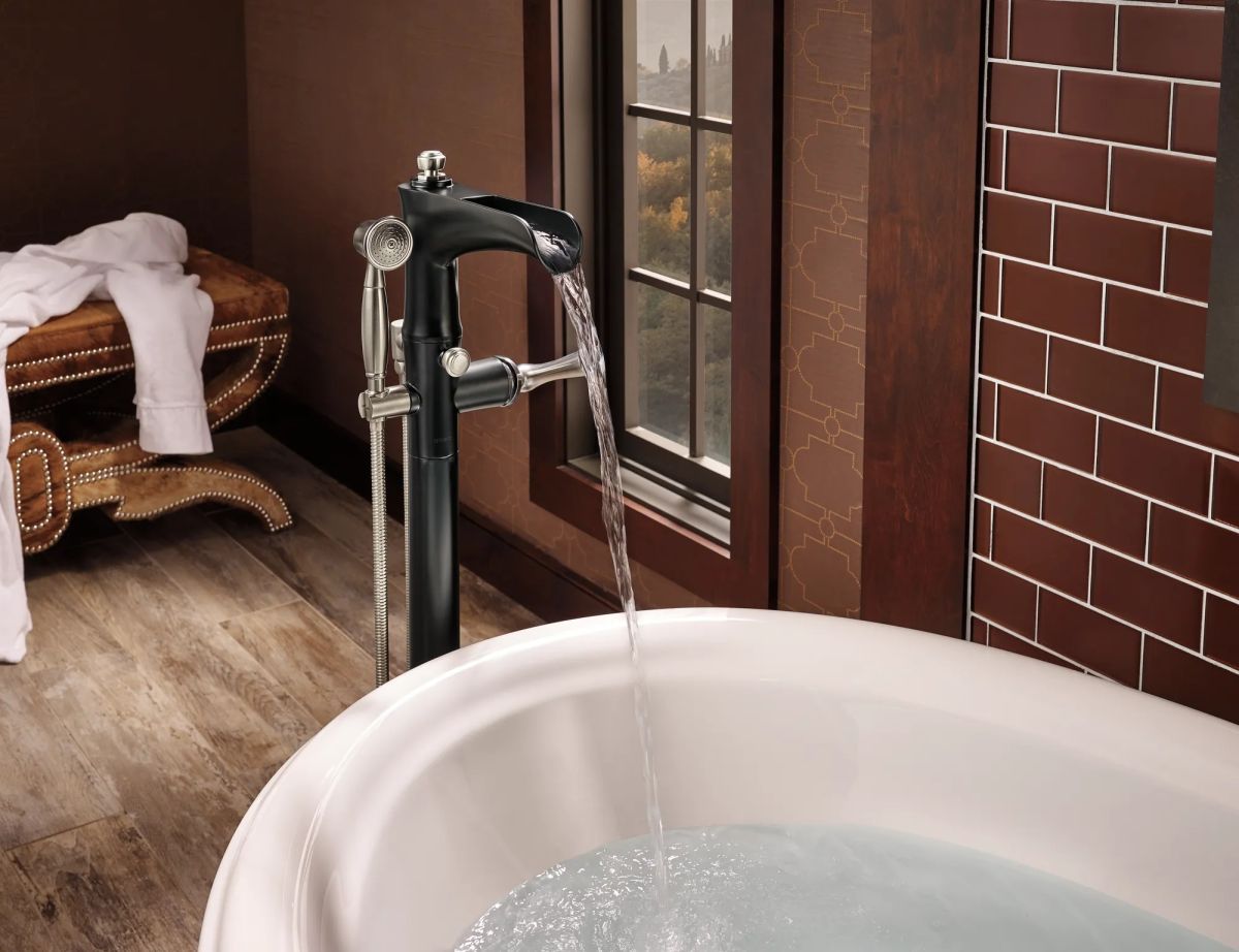 BRIZO Rook Freestanding Floor Mount Tub Filler — Luxe Nickel  /Matte Black