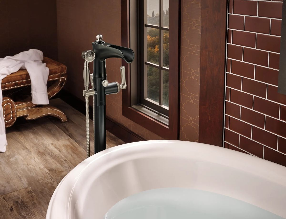 BRIZO Rook Freestanding Floor Mount Tub Filler — Luxe Nickel  /Matte Black