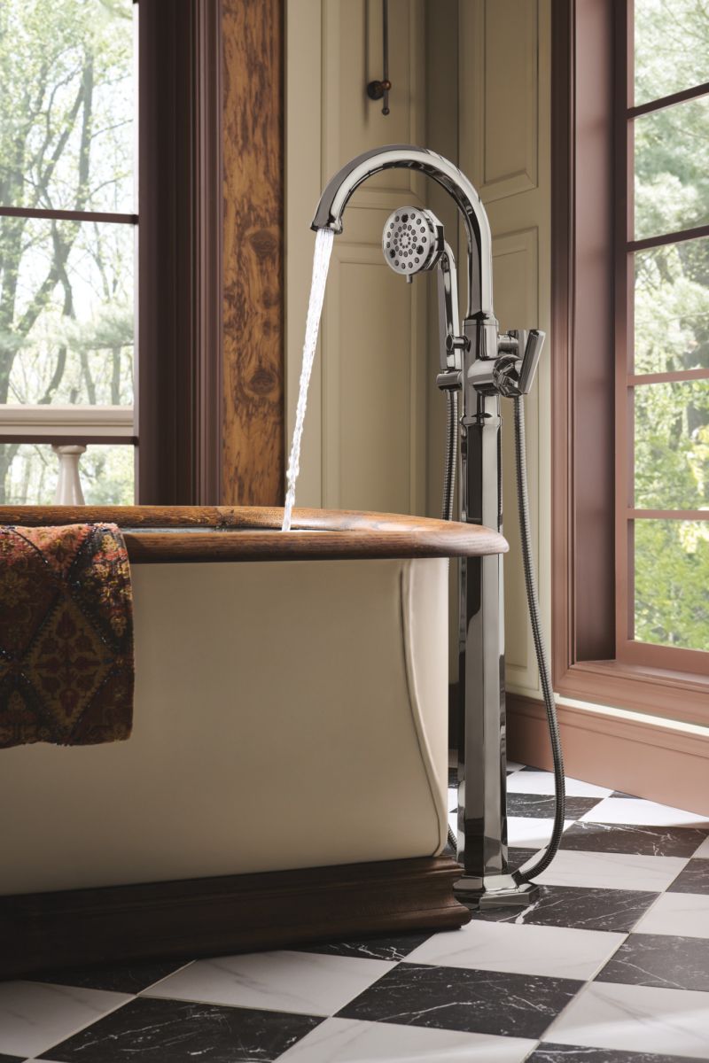 BRIZO Beauclere Single-Handle Floor Mount Tub Filler Lever Handle Kit — Brilliance Black Onyx