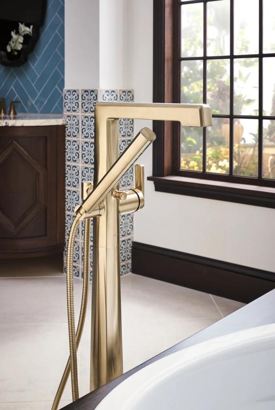 BRIZO Levoir Single-Handle Floor Mount Tub Filler — Luxe Gold