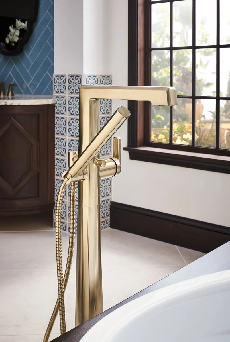 BRIZO Levoir Single-Handle Floor Mount Tub Filler — Luxe Gold