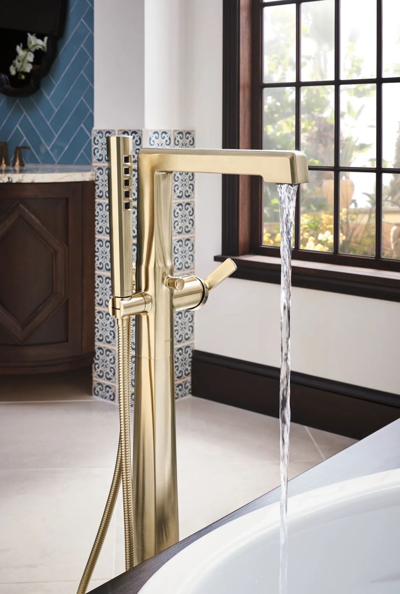 BRIZO Levoir Single-Handle Floor Mount Tub Filler — Luxe Gold