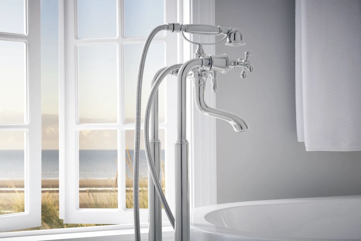 BRIZO Traditional Floor Mount Tub Filler Risers — Chrome