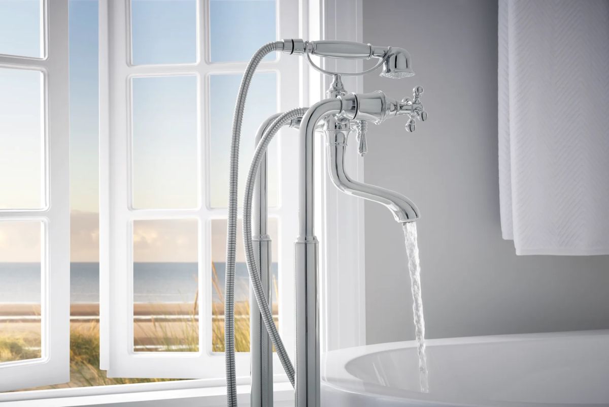 BRIZO Traditional Floor Mount Tub Filler Risers — Chrome