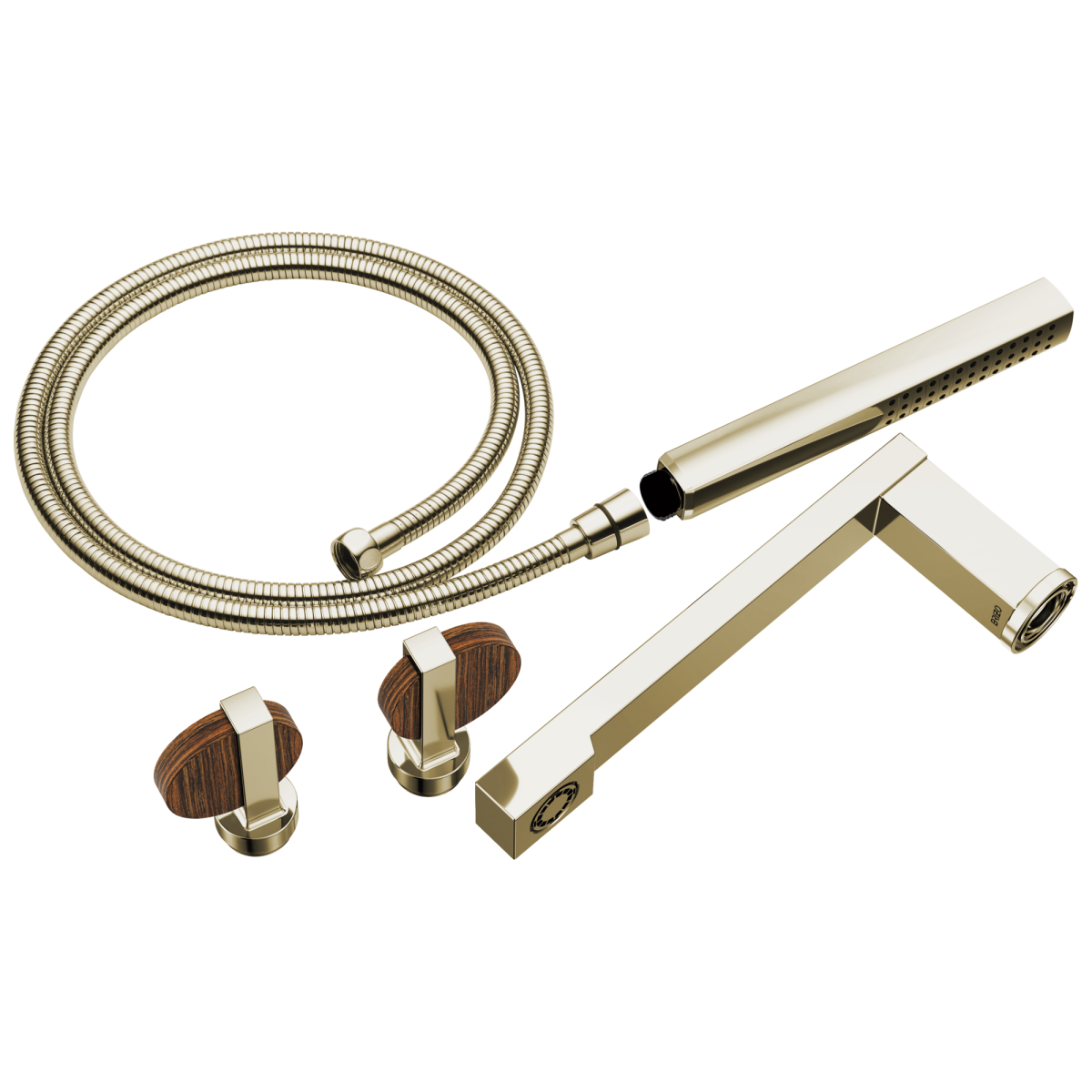 BRIZO Frank Lloyd Wright Two-Handle Tub Filler Trim Kit with Lunar Handles — Polished Nickel / Wood
