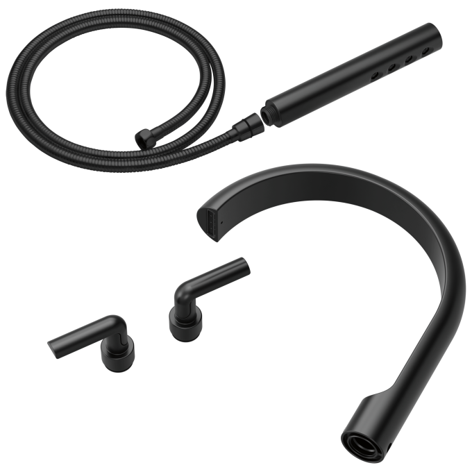 BRIZO Roccesco Two-Handle Tub Filler Trim Kit with Bent Lever Handles — Matte Black