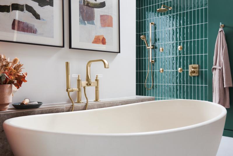 BRIZO Kintsu Deck Mount Tub Filler Unions — Luxe Gold