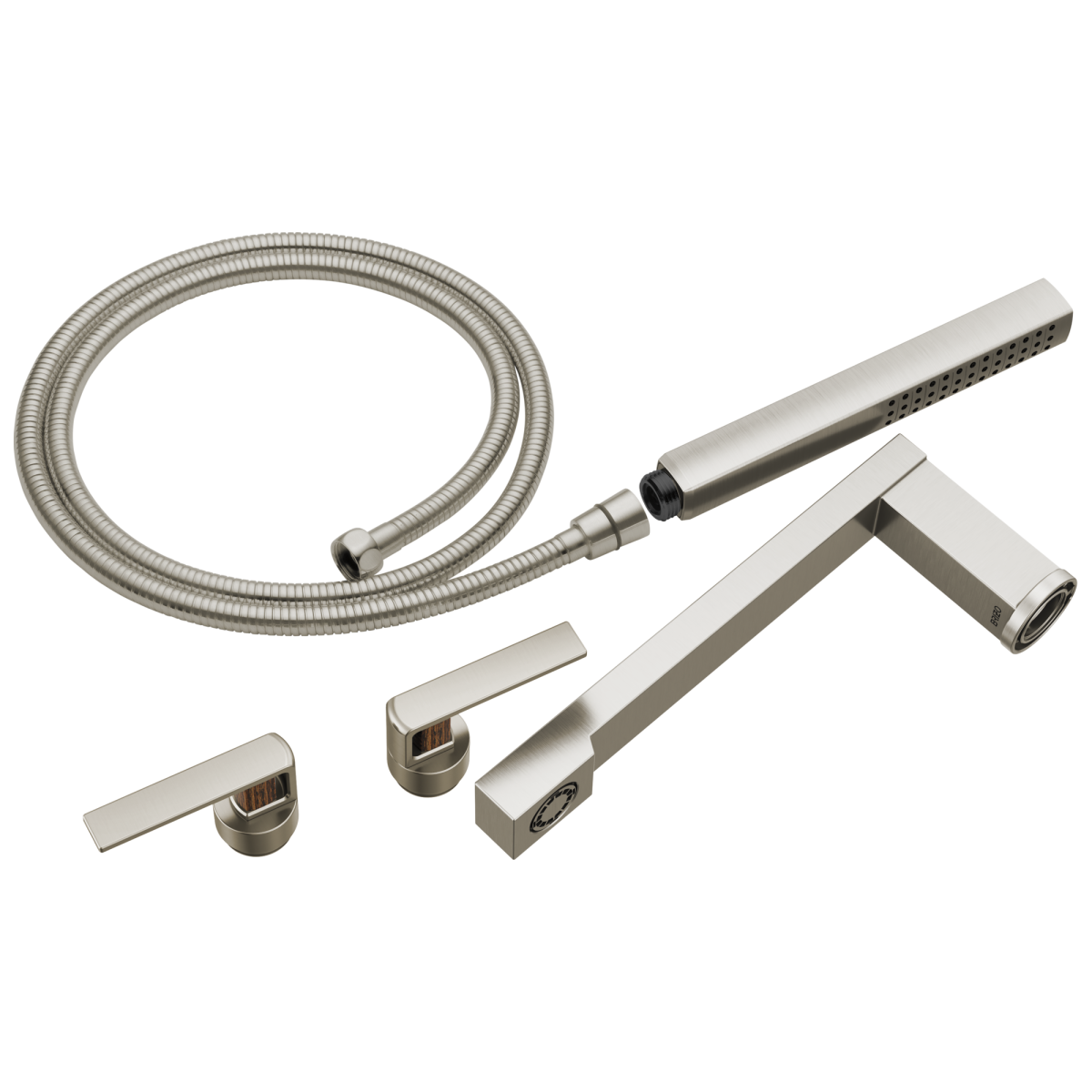 BRIZO Frank Lloyd Wright Two-Handle Tub Filler Trim Kit with Gap Lever Handles — Luxe Nickel / Teak Wood