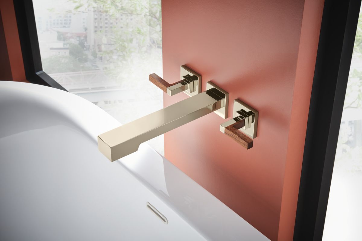 BRIZO Frank Lloyd Wright Two-Handle Wall Mount Tub Filler Lever Handle Kit — Polished Nickel Wood