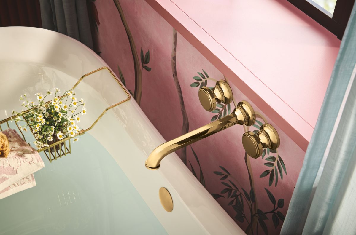 BRIZO Beauclere Two Handle Wall Mount Tub Filler - Less Handles — Polished Gold