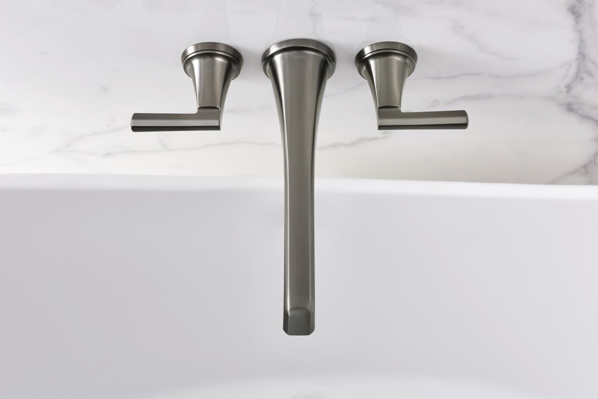 BRIZO Levoir Two-Handle Wall Mount Tub Filler Lever Handle Kit — Luxe Steel