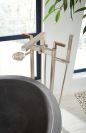 BRIZO Frank Lloyd Wright Two-Handle Tub Filler Trim Kit with Lever Handles — Luxe Nickel / Teak Wood
