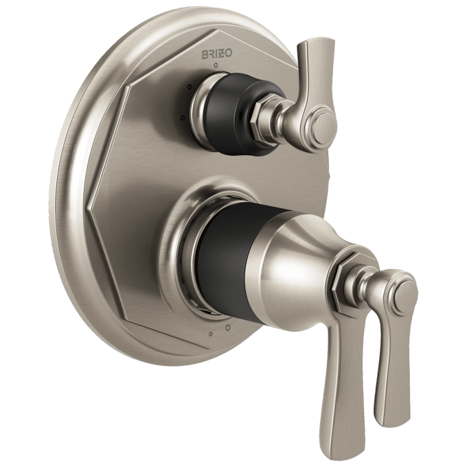 BRIZO Rook TempAssure Thermostatic Valve with 3-Function Diverter Trim — Luxe Nickel  /Matte Black