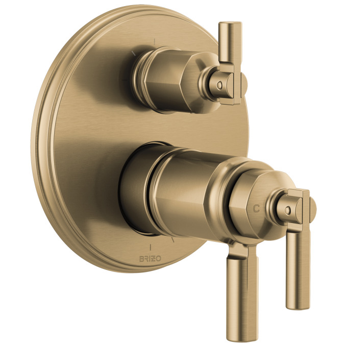 BRIZO Invari Tempassure Thermostatic Valve With Integrated 3-Function Diverter Trim — Luxe Gold