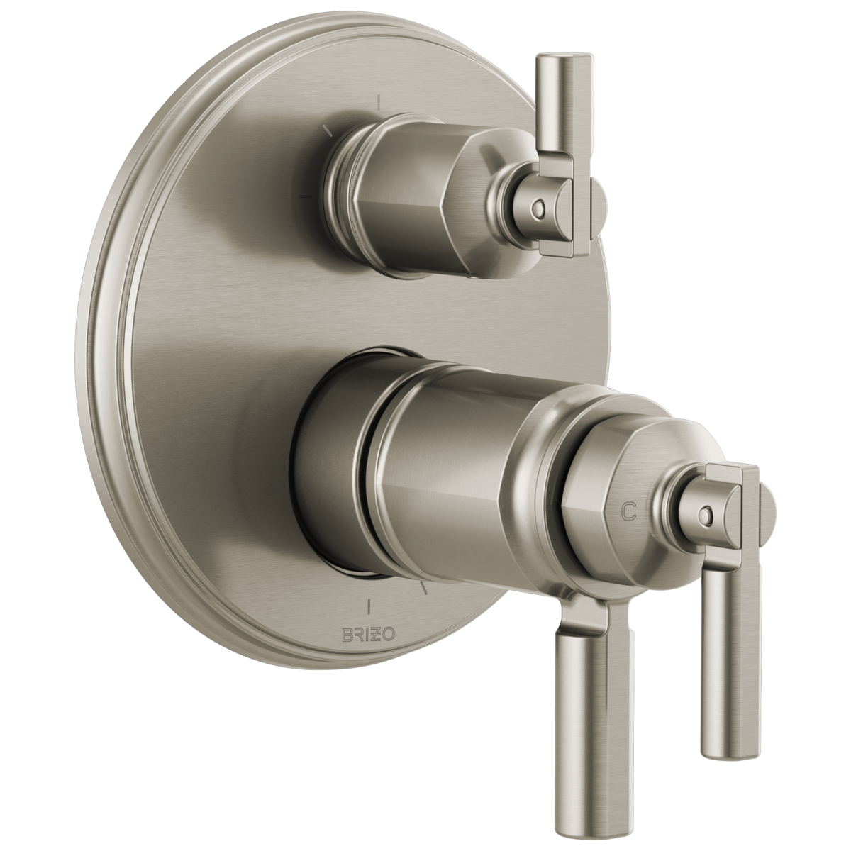 BRIZO Invari Tempassure Thermostatic Valve With Integrated 3-Function Diverter Trim — Luxe Nickel