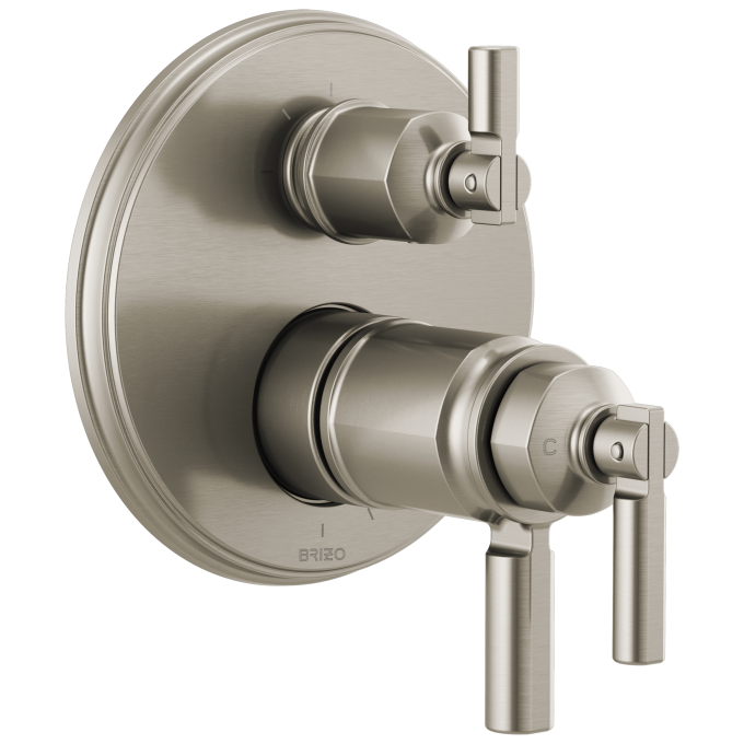 BRIZO Invari Tempassure Thermostatic Valve With Integrated 3-Function Diverter Trim — Luxe Nickel