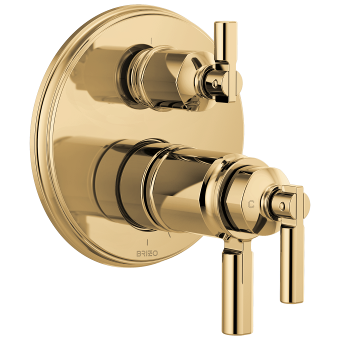 BRIZO Invari Tempassure Thermostatic Valve With Integrated 3-Function Diverter Trim — Polished Gold