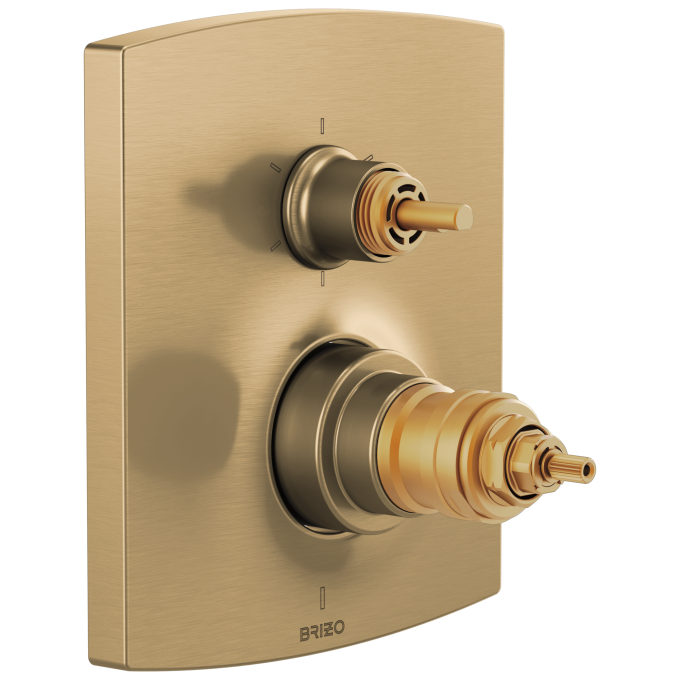 BRIZO Kintsu TempAssure Thermostatic Valve with Integrated 6-Function Diverter Trim - Less Handles — Luxe Gold