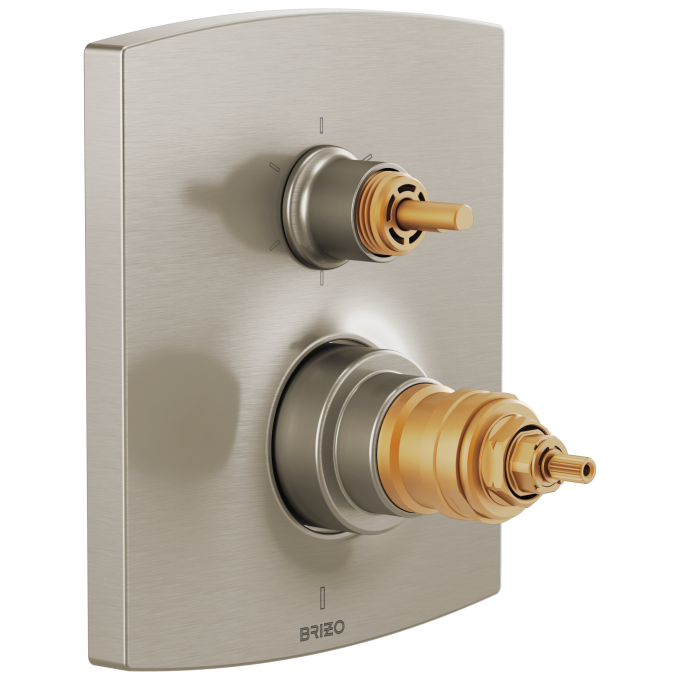 BRIZO Kintsu TempAssure Thermostatic Valve with Integrated 6-Function Diverter Trim - Less Handles — Luxe Nickel