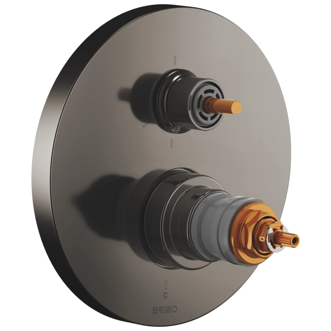 BRIZO Roccesco TempAssure Thermostatic Valve with Integrated 6-Function Diverter Trim - Less Handles — Brilliance Black Onyx