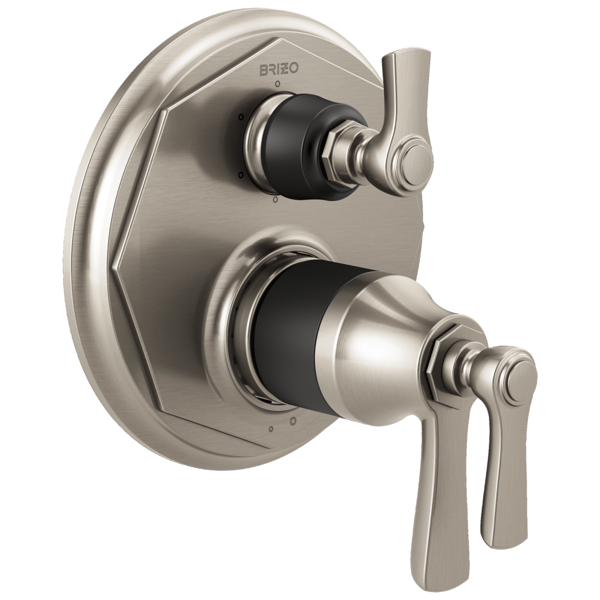 BRIZO Rook TempAssure Thermostatic Valve with 6-Function Diverter Trim — Luxe Nickel  /Matte Black