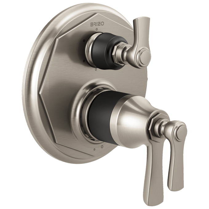 BRIZO Rook TempAssure Thermostatic Valve with 6-Function Diverter Trim — Luxe Nickel  /Matte Black