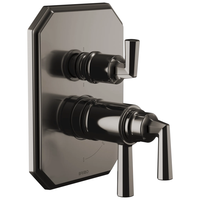 BRIZO Beauclere TempAssure Thermostatic Valve with Integrated 6-Function Diverter Trim — Brilliance Black Onyx