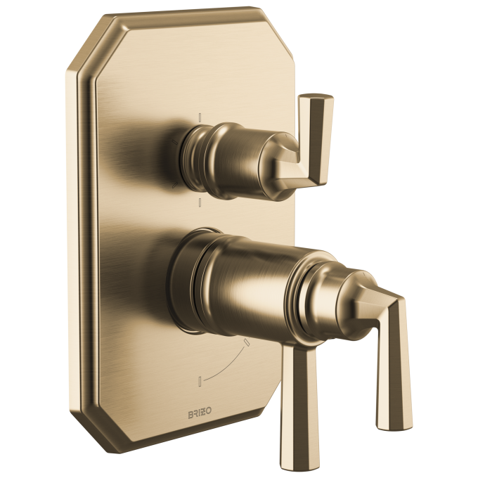BRIZO Beauclere TempAssure Thermostatic Valve with Integrated 6-Function Diverter Trim — Luxe Gold