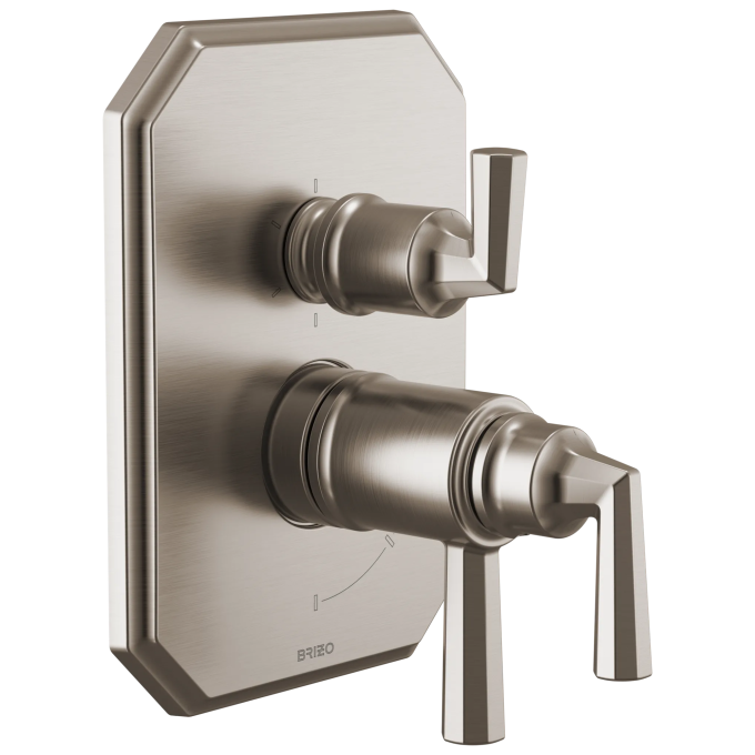 BRIZO Beauclere TempAssure Thermostatic Valve with Integrated 6-Function Diverter Trim — Luxe Nickel