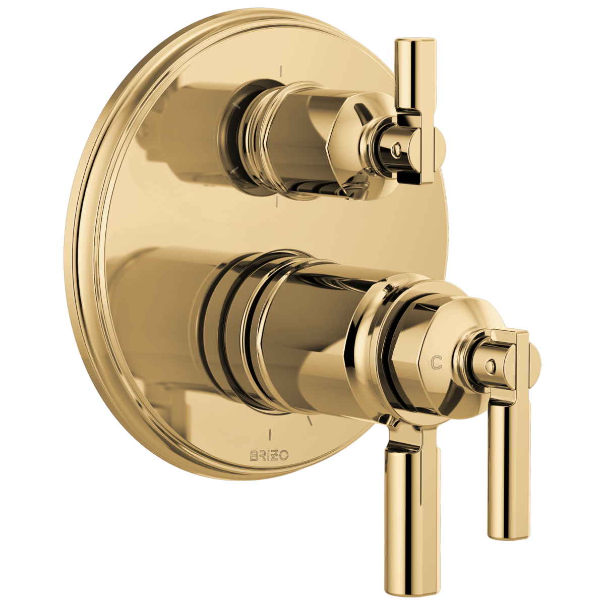 BRIZO Invari Tempassure Thermostatic Valve With Integrated 6-Function Diverter Trim — Polished Gold