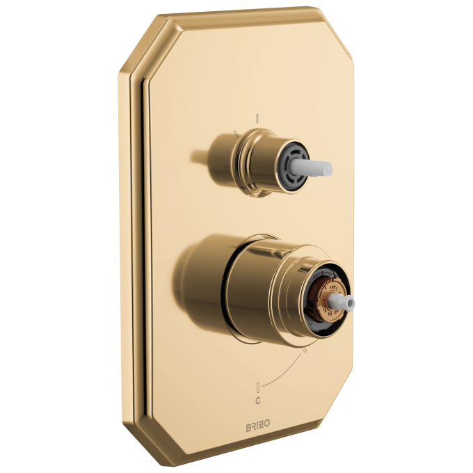 BRIZO Beauclere Pressure Balance Valve with Integrated 3-Function Diverter Trim - Less Handles — Polished Gold