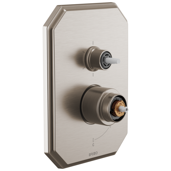 BRIZO Beauclere Pressure Balance Valve with Integrated 6-Function Diverter Trim - Less Handles — Luxe Nickel