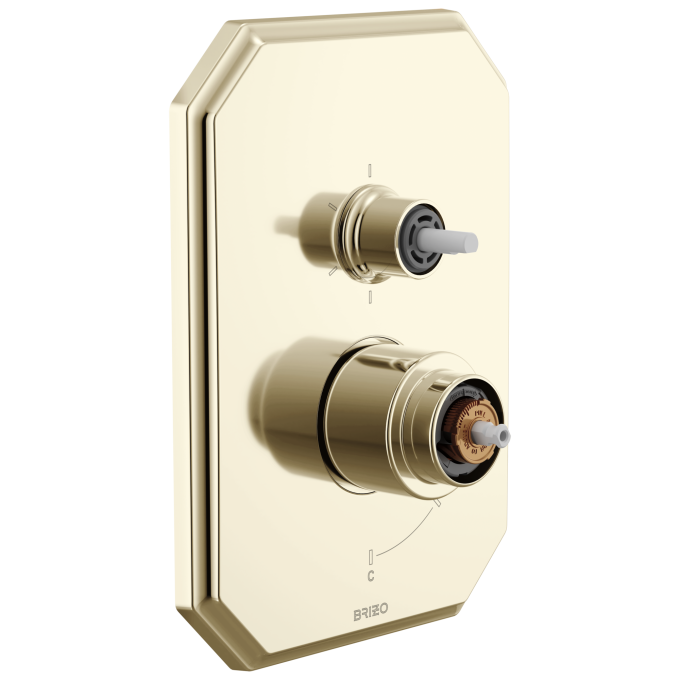 BRIZO Beauclere Pressure Balance Valve with Integrated 6-Function Diverter Trim - Less Handles — Polished Nickel