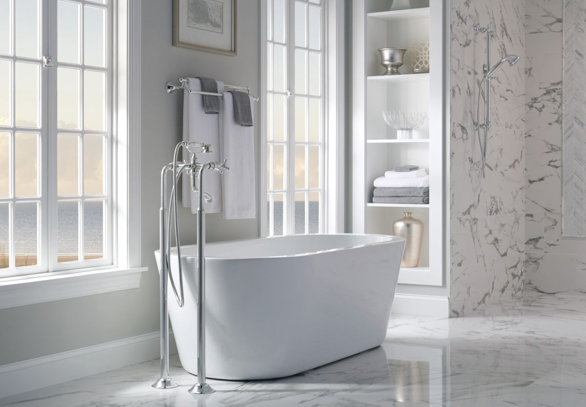 BRIZO Traditional Floor Mount Tub Filler Risers — Chrome