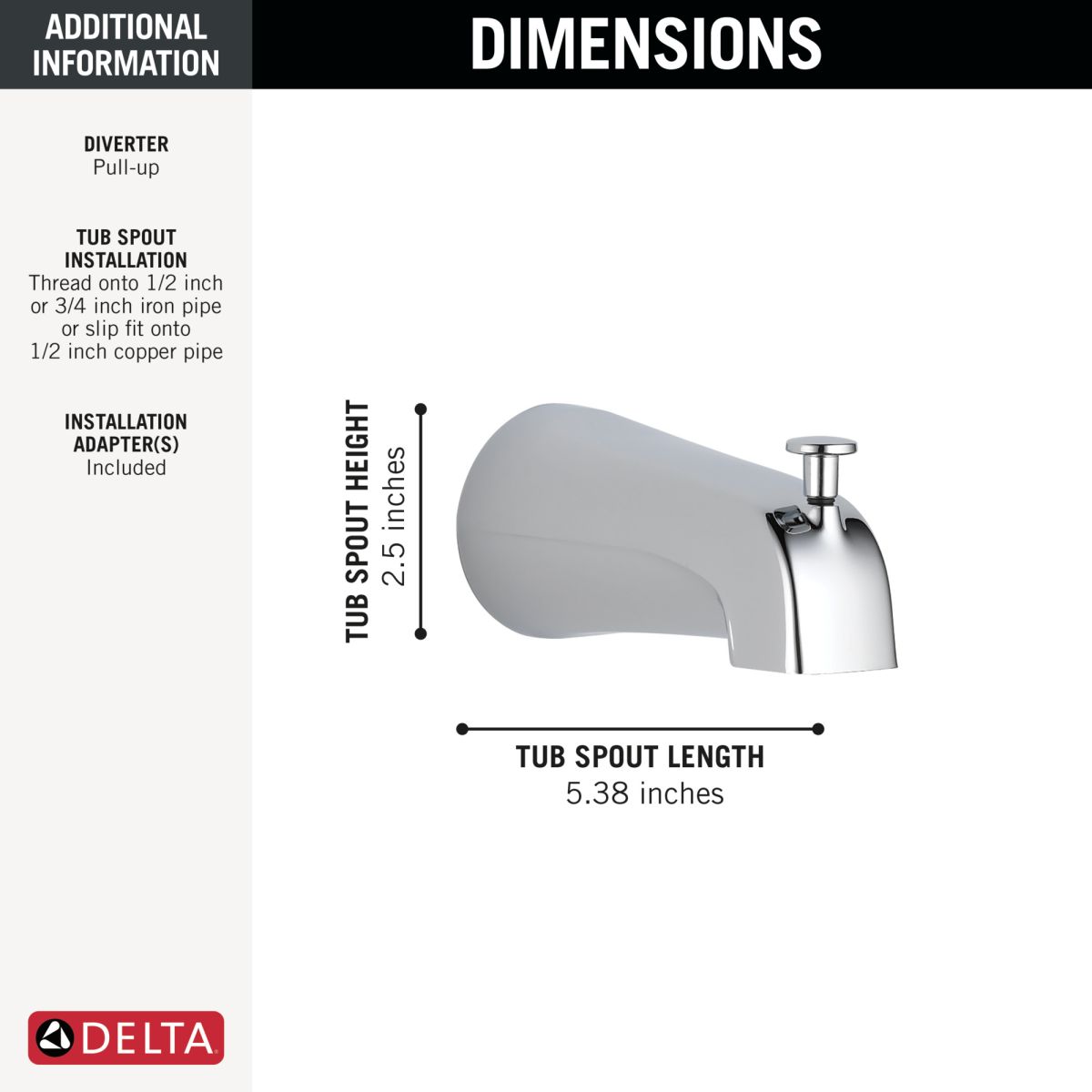 DELTA Universal Showering Components Diverter Tub Spout — Chrome